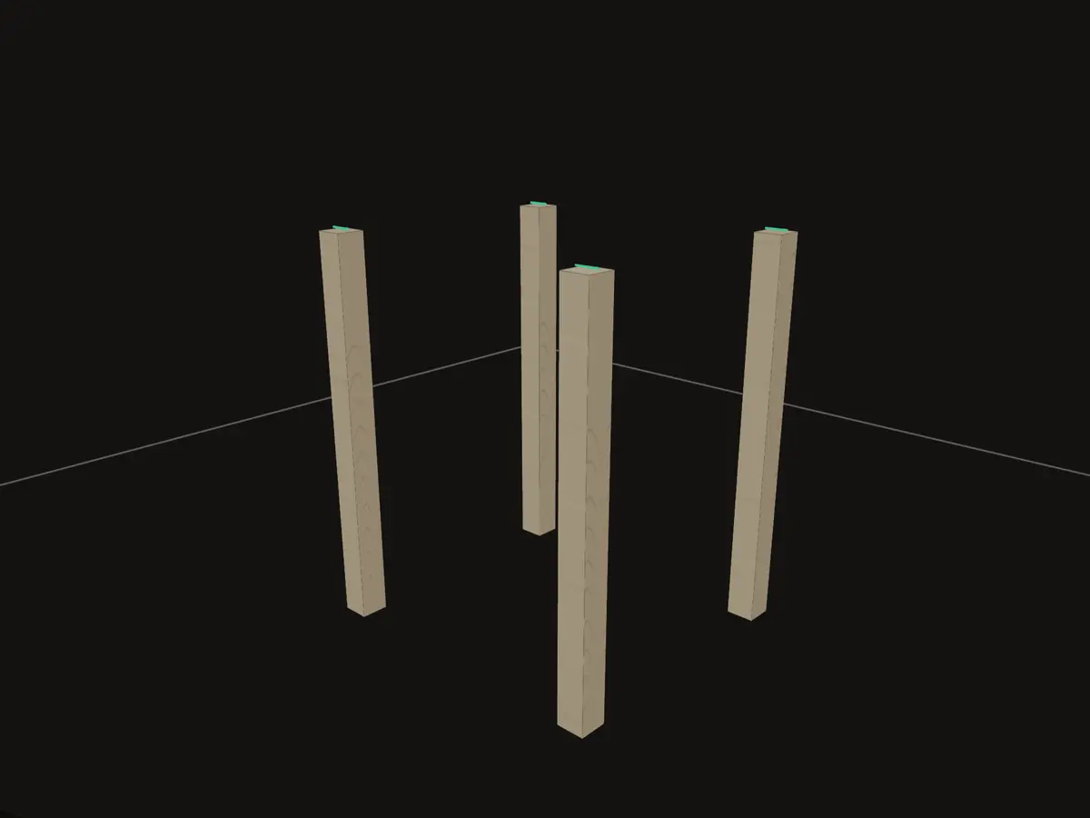 The real GrainDraft viewport showing four formula-positioned Neutral Wood legs.