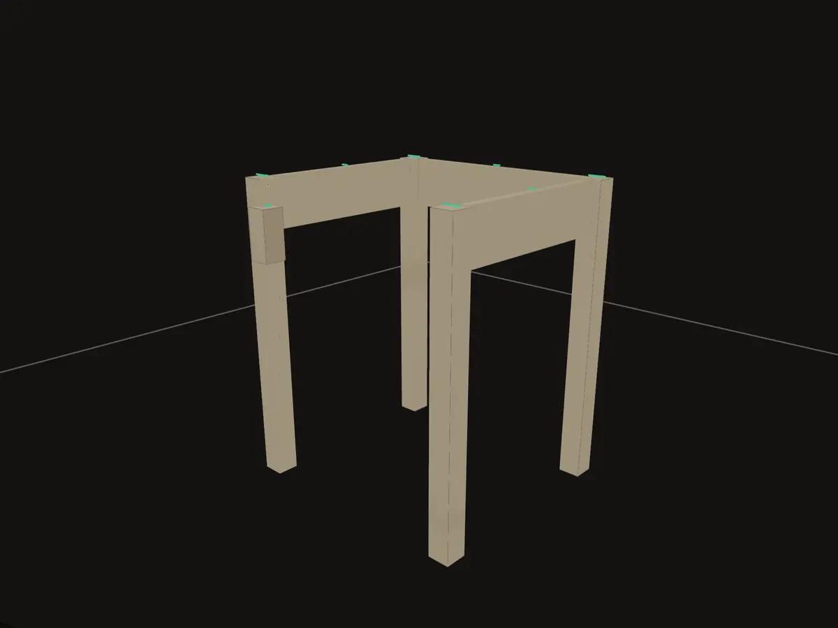 The real GrainDraft viewport showing a deliberately introduced board colliding with the front-left leg.