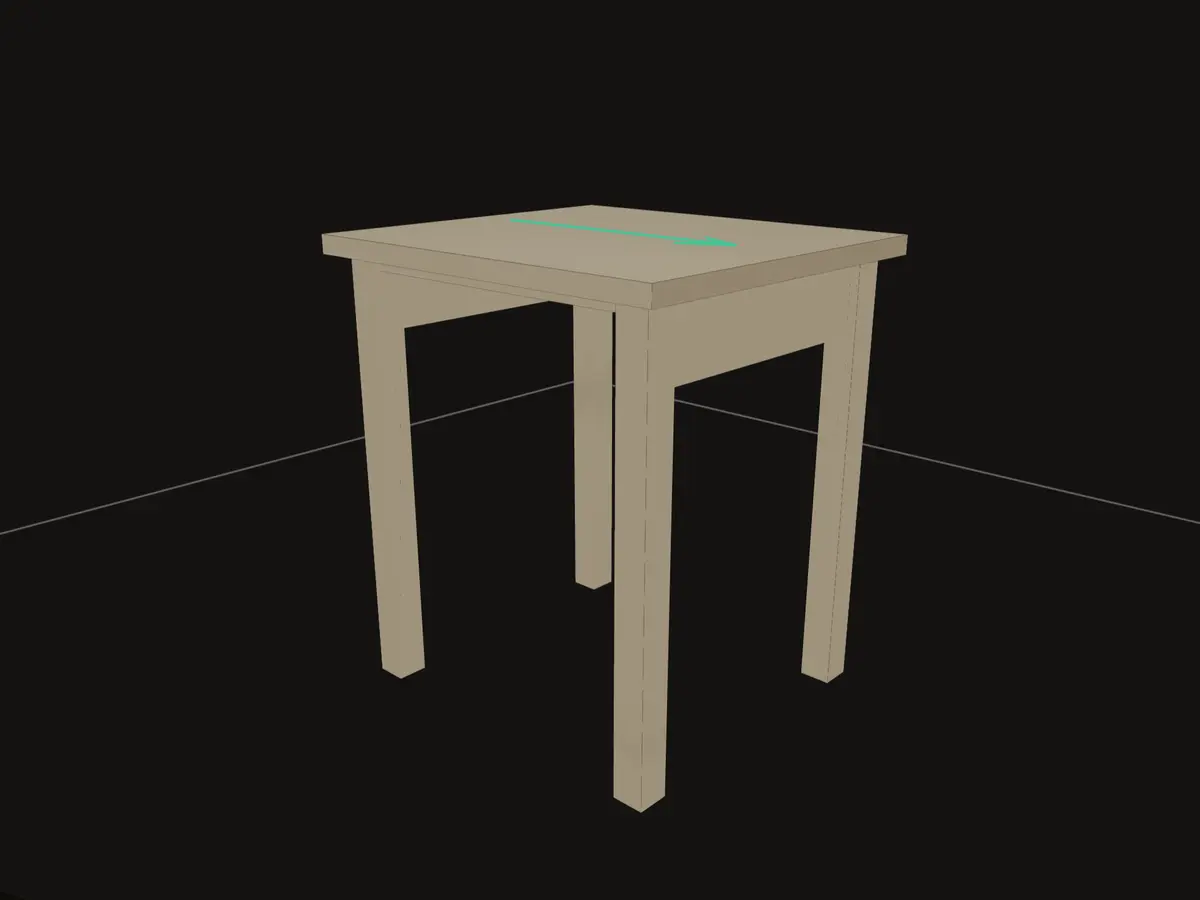 The real GrainDraft viewport showing the joined Neutral Wood base frame, front rail, and attached top.