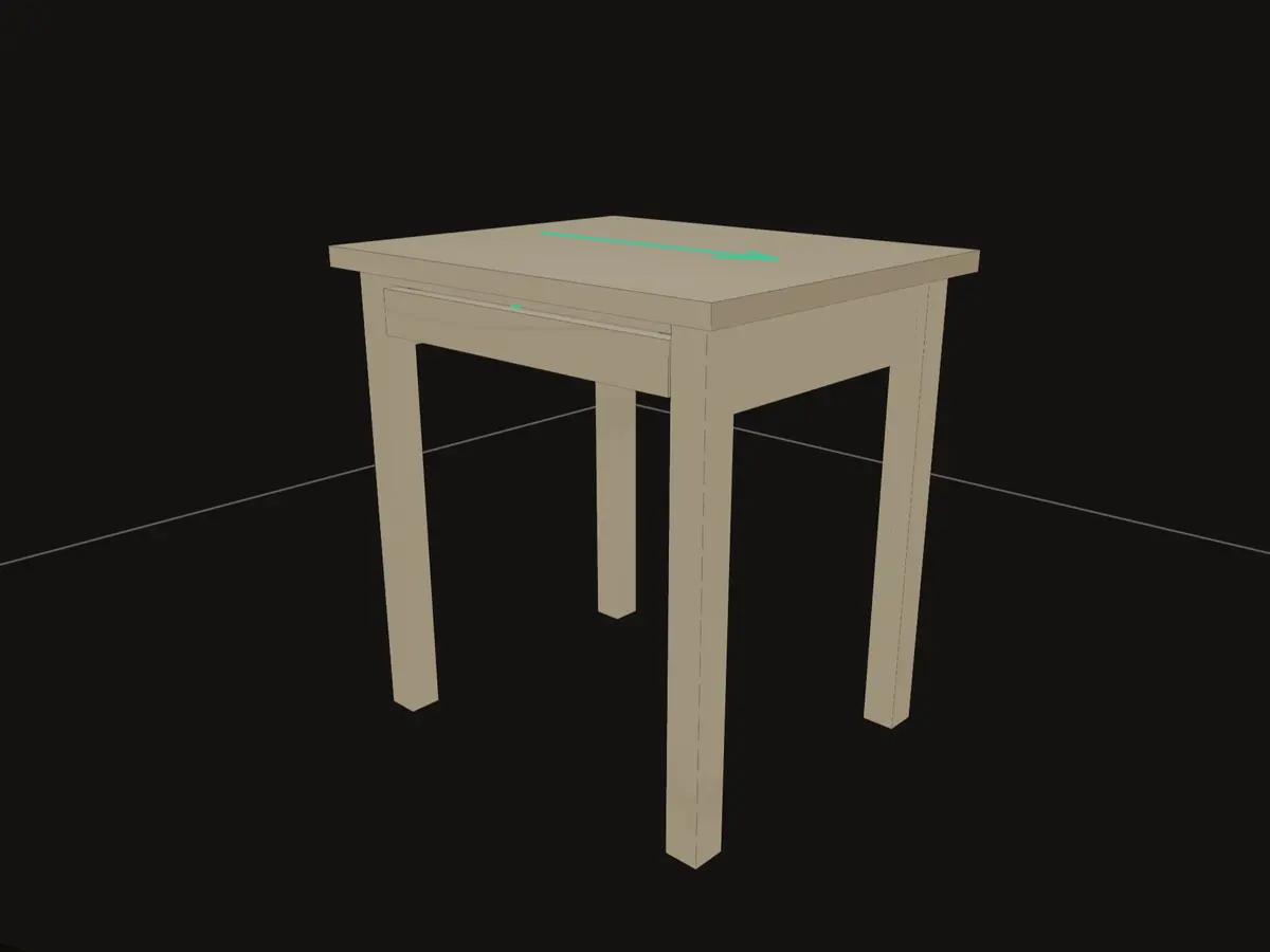 The real GrainDraft viewport showing the complete table after topLength re-solves from 22 to 24 inches.